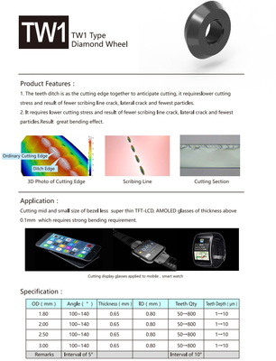 TW1 Type Diamond Scribing Wheels TFT-LCD AMOLED Glass Cutting Wheel